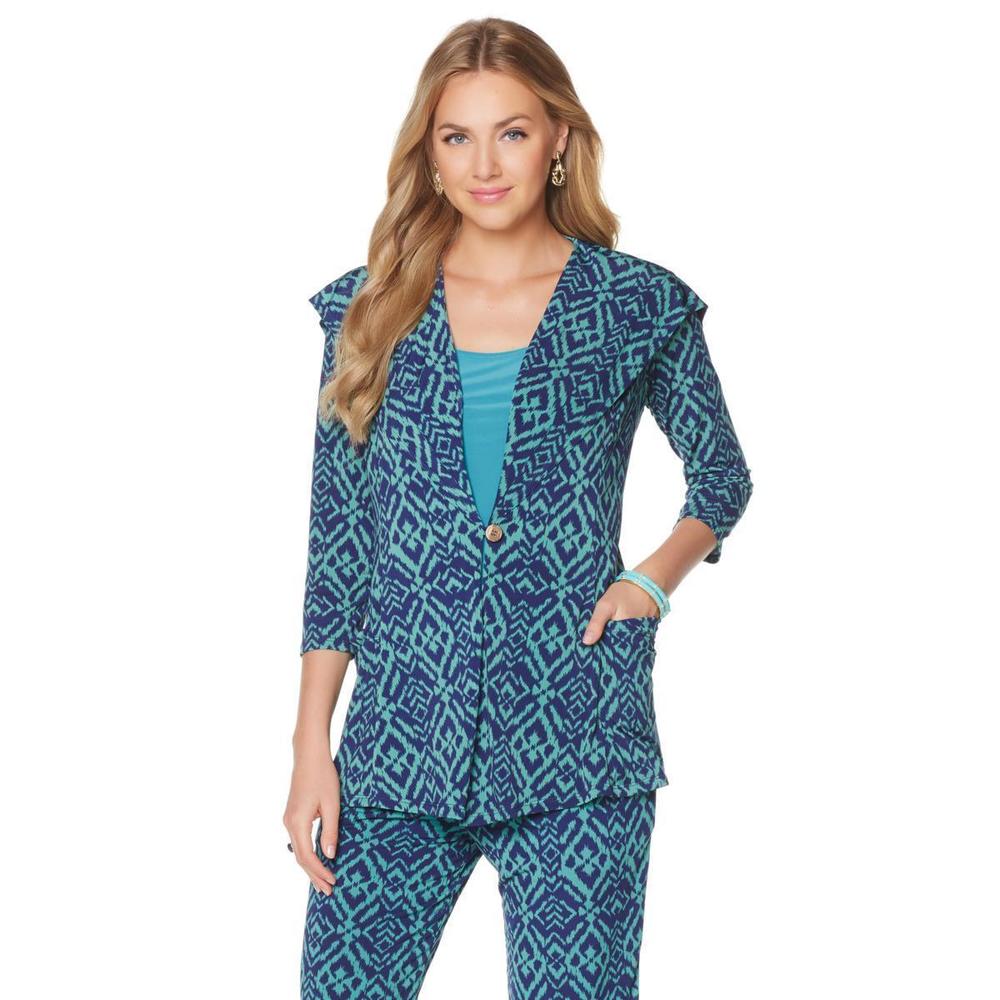 Antthony "Piper Bix" Printed Jacket with Tank Navy/Jade Ethnic X-Small Size HSN